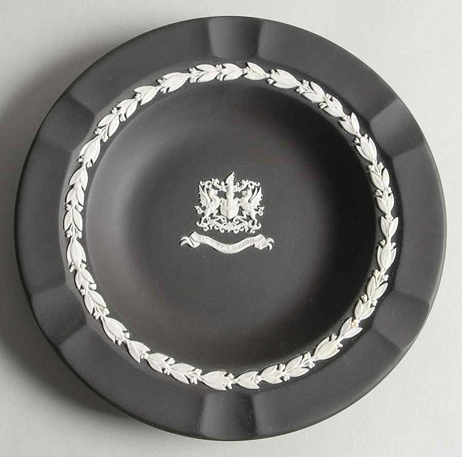 Cream Color on Black Jasperware Executive Ashtray by Wedgwood-1