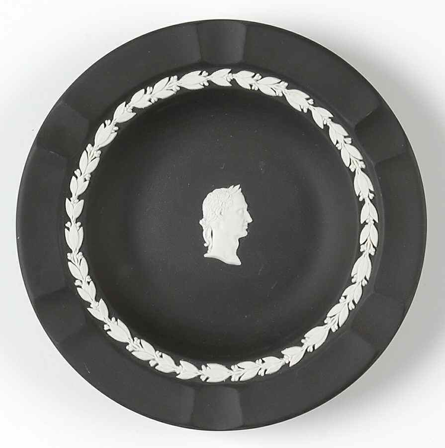 Cream Color on Black Jasperware Executive Ashtray by Wedgwood-1