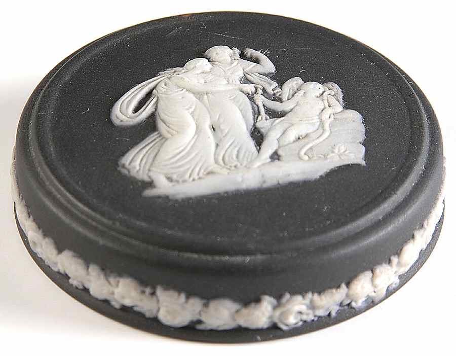Cream Color on Black Jasperware Lid for Miniature Round Box by Wedgwood-1