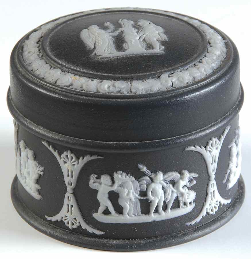 Cream Color on Black Jasperware Round Box & Lid by Wedgwood-1
