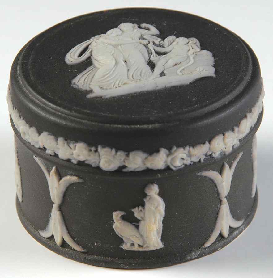Cream Color on Black Jasperware Miniature Round Box by Wedgwood-1