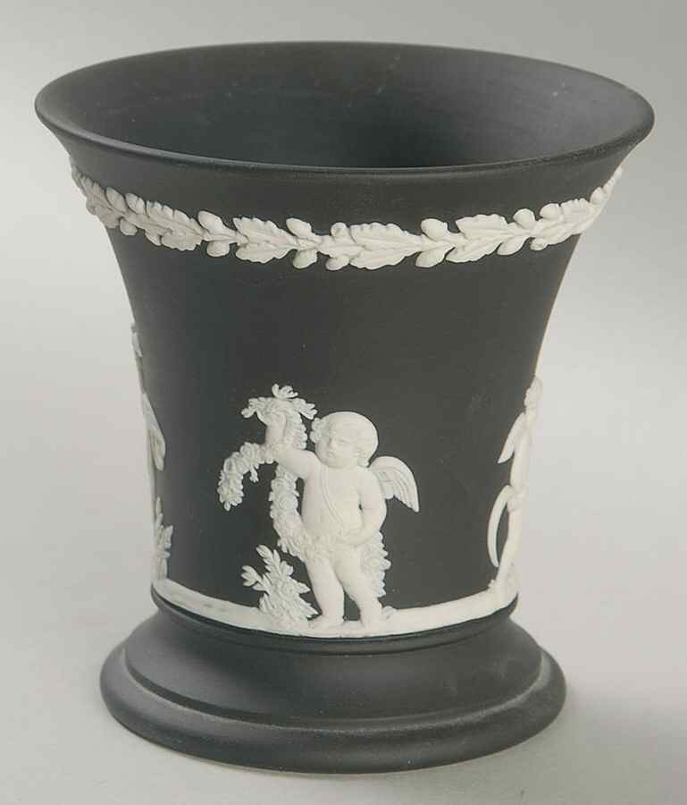 Cream Color on Black Jasperware Season Posey Pot by Wedgwood-1