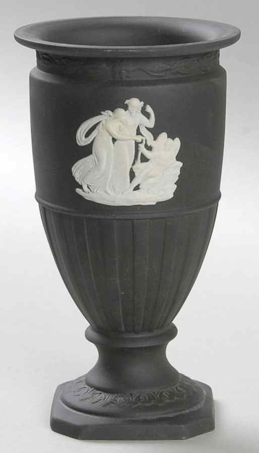 Cream Color on Black Jasperware Eros Laurel Vase by Wedgwood-1