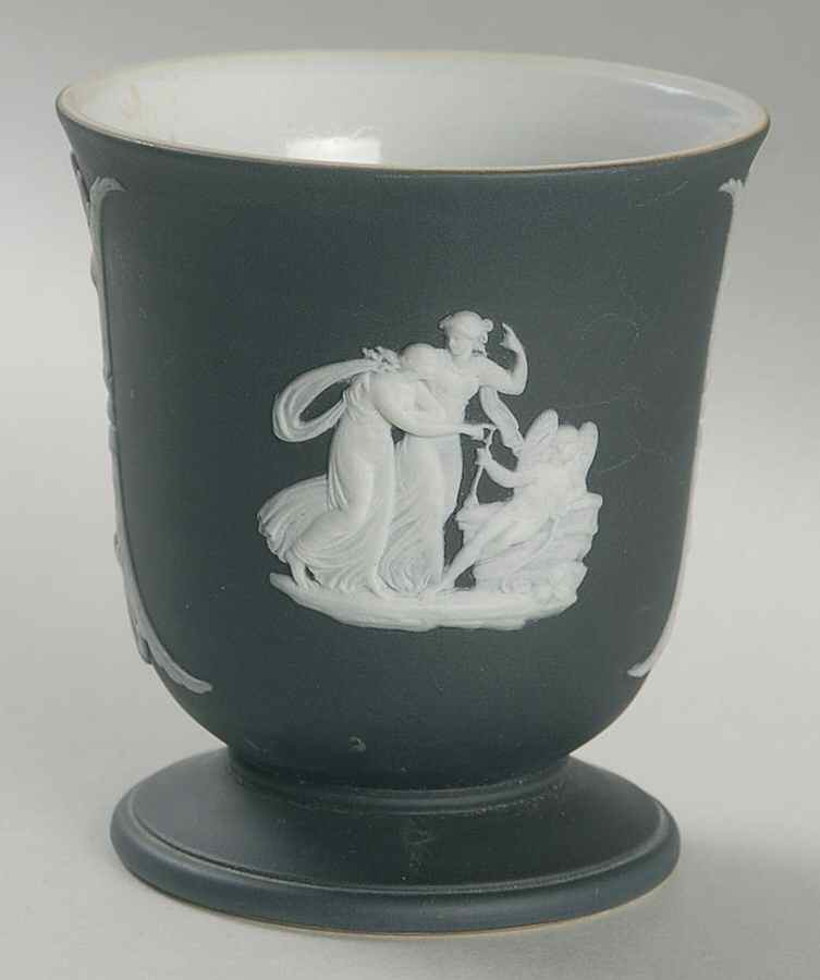 Cream Color on Black Jasperware Posey Pot by Wedgwood-1