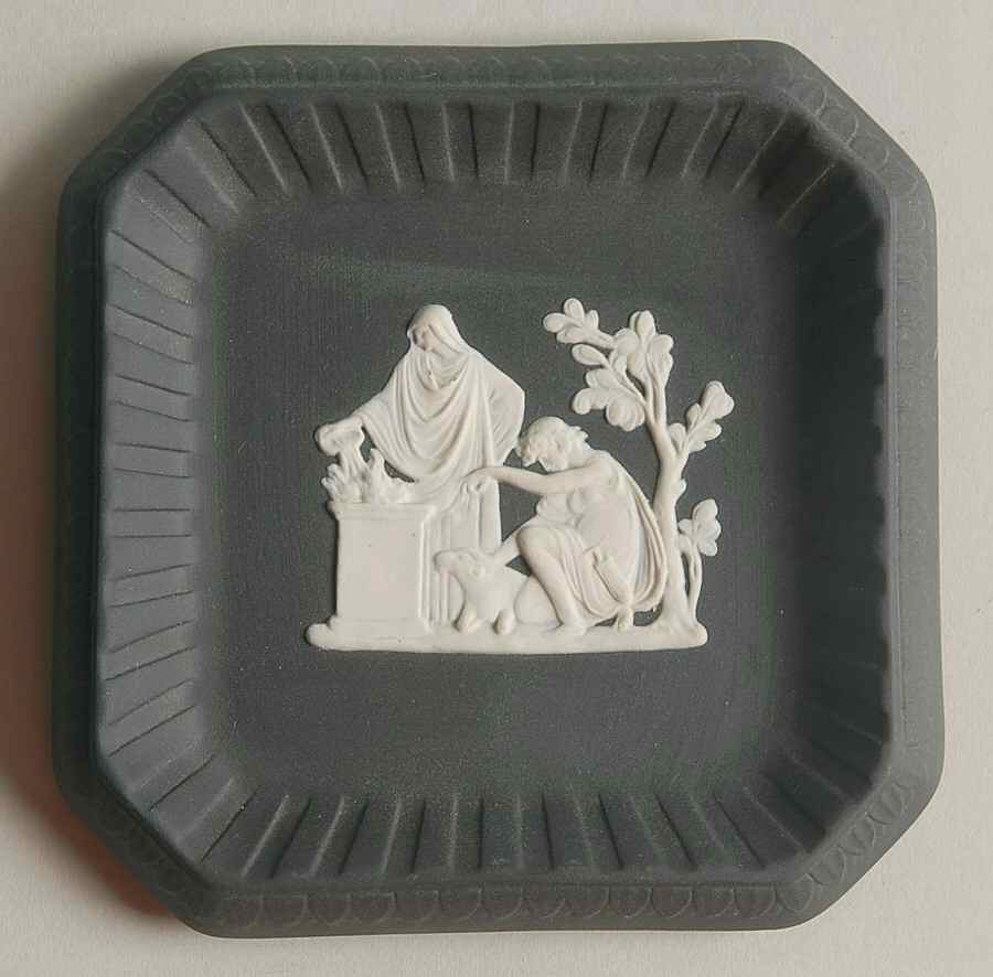 Cream Color on Black Jasperware 4" Square Tray by Wedgwood-1