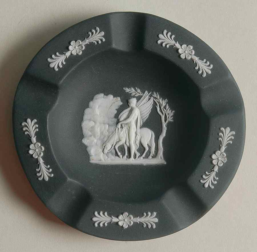 Cream Color on Black Jasperware 4" Ashtray by Wedgwood-1