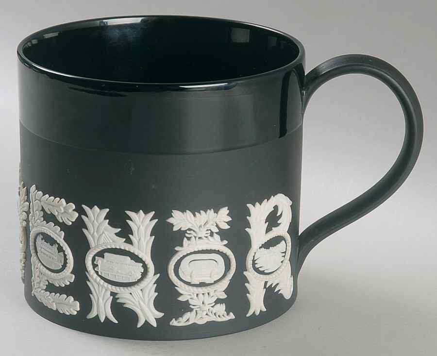 Cream Color on Black Jasperware Sporting Souvenir Mug by Wedgwood-1
