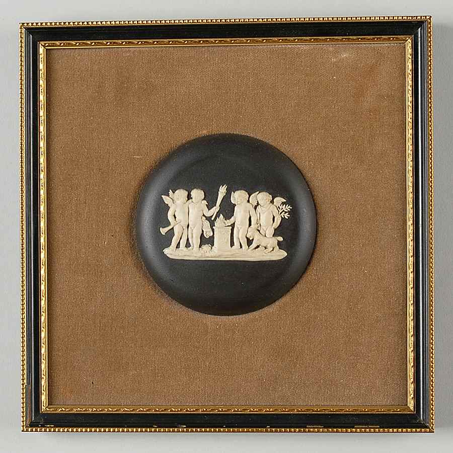 Cream Color on Black Jasperware Framed Plaque by Wedgwood-1