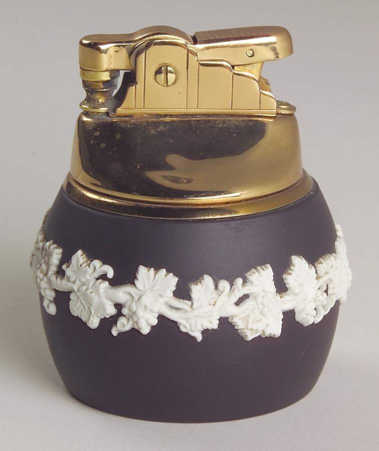 Cream Color on Black Jasperware Cigarette Lighter by Wedgwood-1