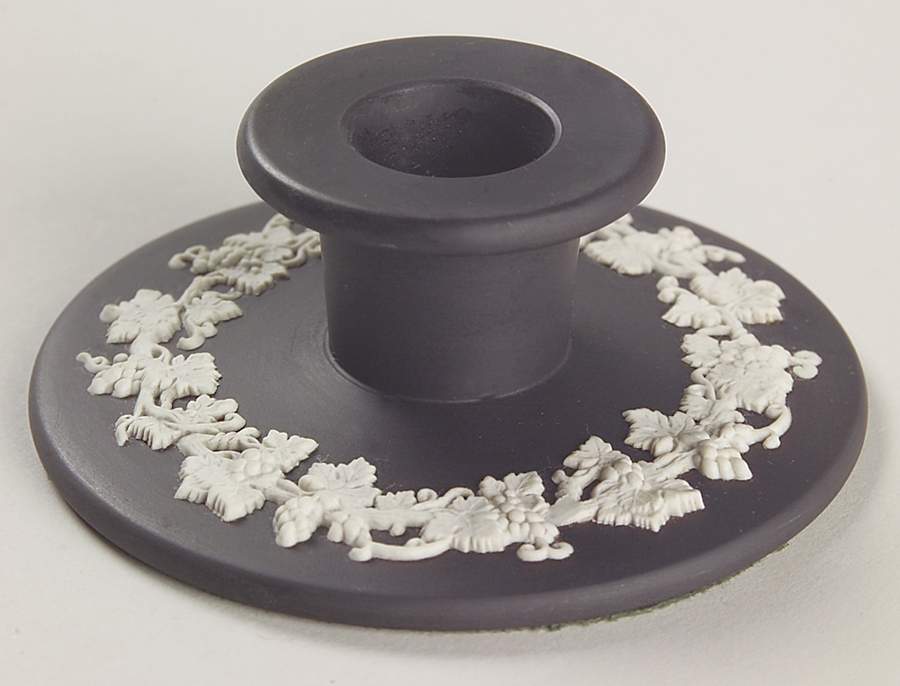Cream Color on Black Jasperware 1" Small Candlestick by Wedgwood-1