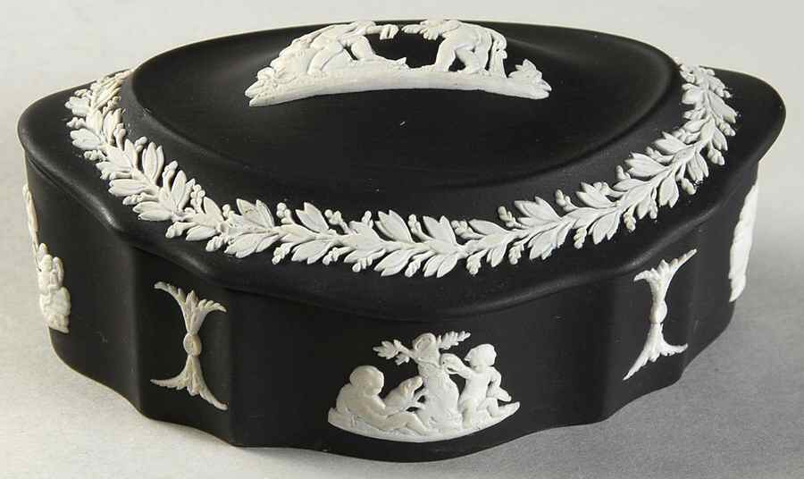 Cream Color on Black Jasperware Silver/Candy Box & Lid by Wedgwood-1