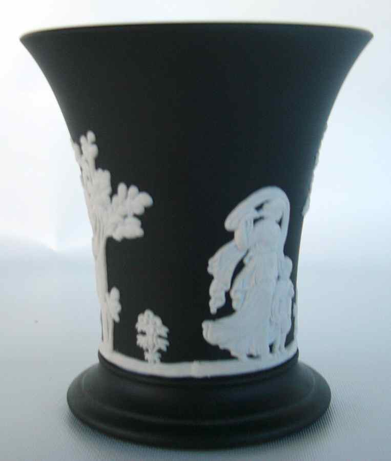 Cream Color on Black Jasperware 5" Vase by Wedgwood-1