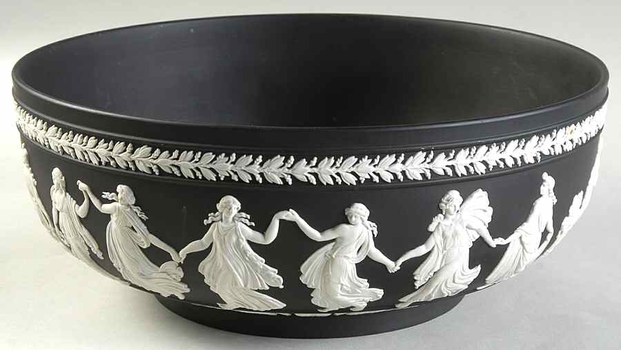 Cream Color on Black Jasperware Dancing Hours Bowl by Wedgwood-1