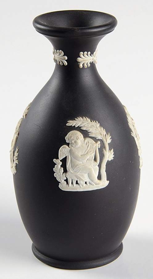 Cream Color on Black Jasperware Arcadian Bud Vase by Wedgwood-1