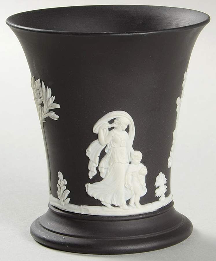 Cream Color on Black Jasperware 3" Posey Pot by Wedgwood-1