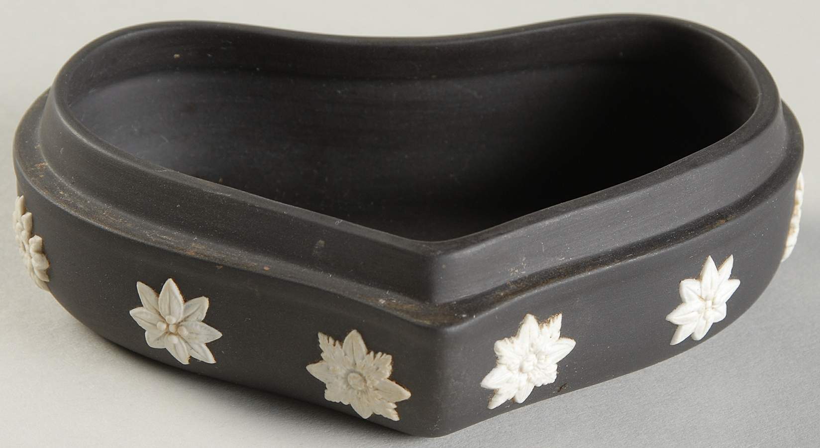 Cream Color on Black Jasperware Heart Shape Box No Lid by Wedgwood-1