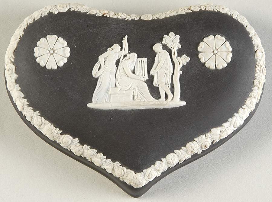 Cream Color on Black Jasperware Lid for Heart Shape Box by Wedgwood-1