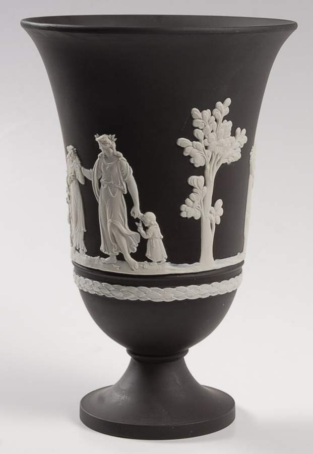 Cream Color on Black Jasperware 7" Arcadian Vase by Wedgwood-1