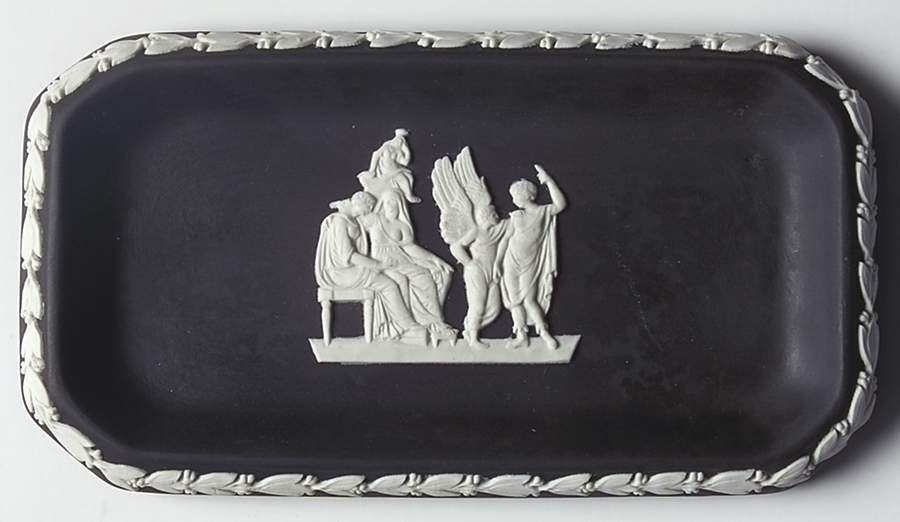 Cream Color on Black Jasperware 6" Oblong Tray by Wedgwood-1
