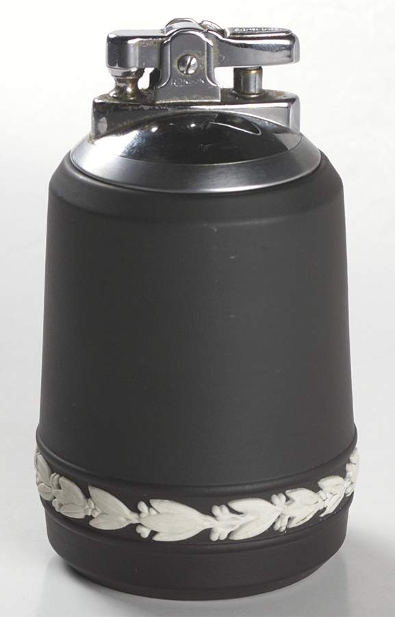 Cream Color on Black Jasperware Executive Cigarette Lighter by Wedgwood-1