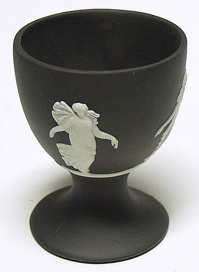 Cream Color on Black Jasperware Single Egg Cup by Wedgwood-1