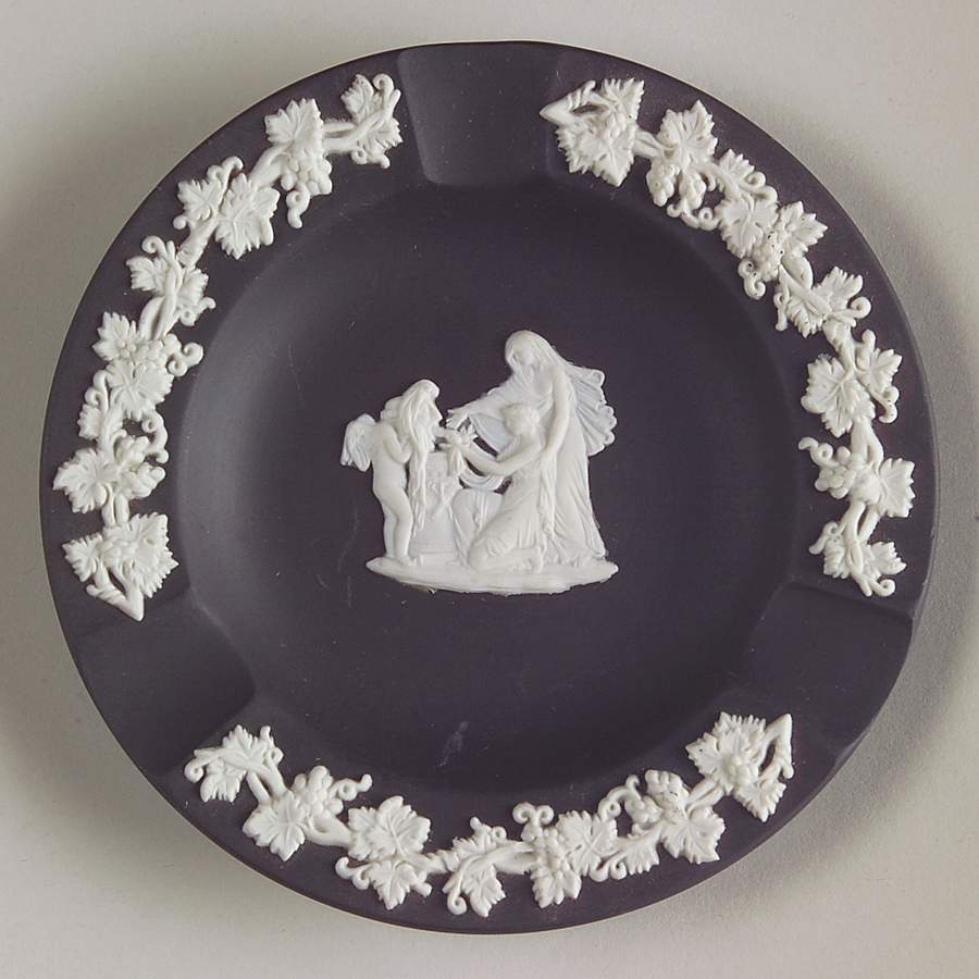 Cream Color on Black Jasperware 3 Slot Round Ashtray by Wedgwood-1