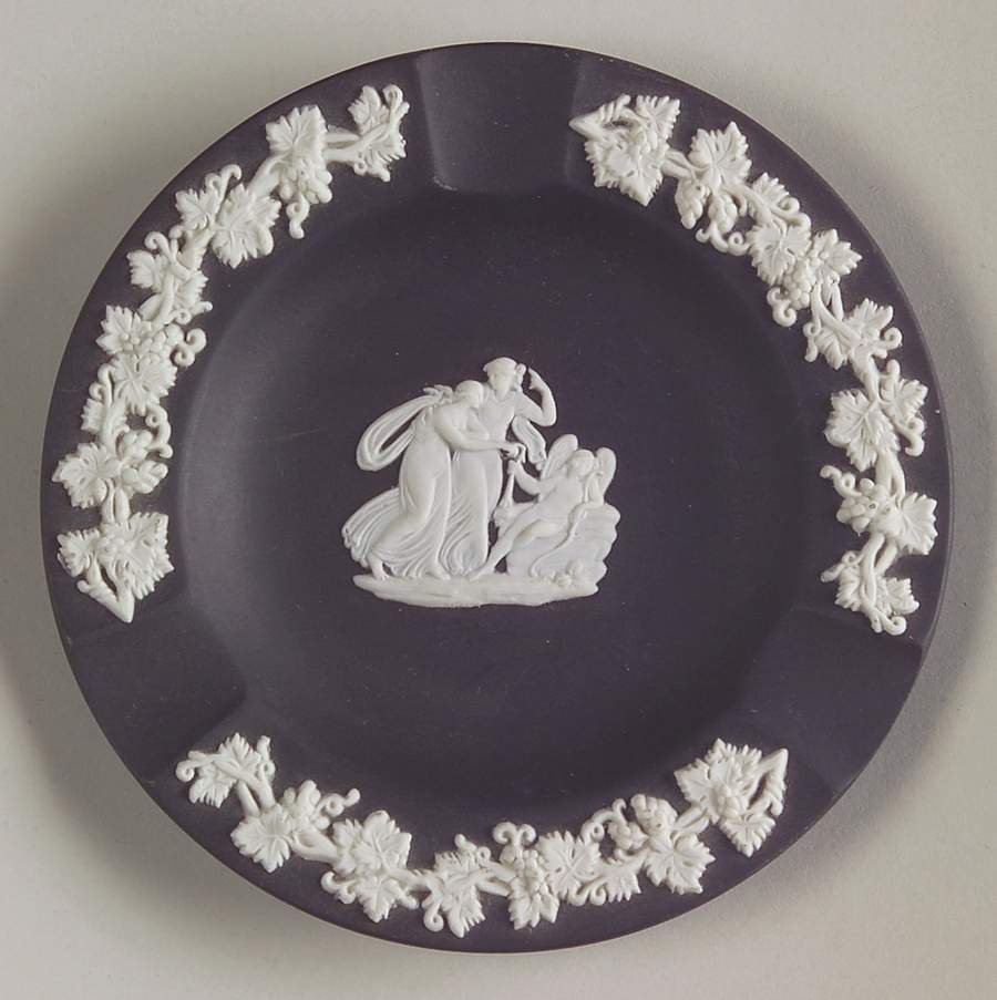 Cream Color on Black Jasperware 3 Slot Round Ashtray by Wedgwood-1