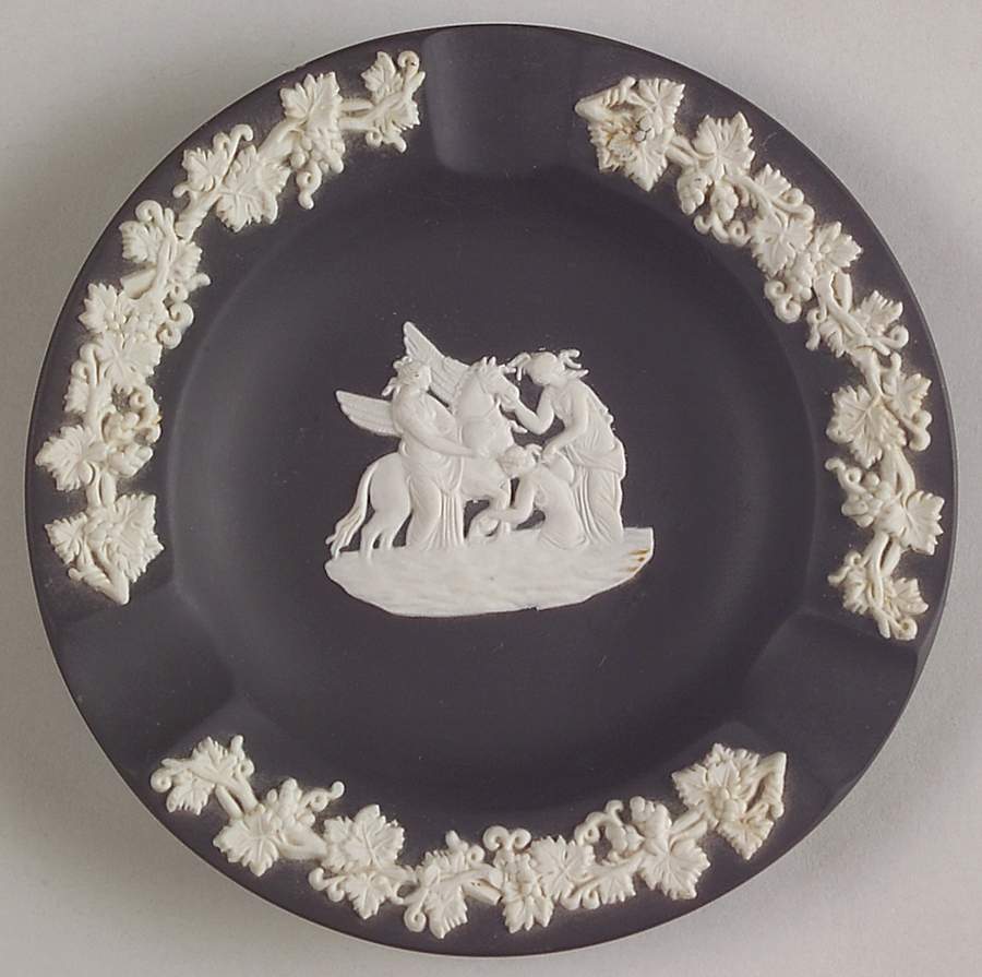Cream Color on Black Jasperware 3 Slot Round Ashtray by Wedgwood-1
