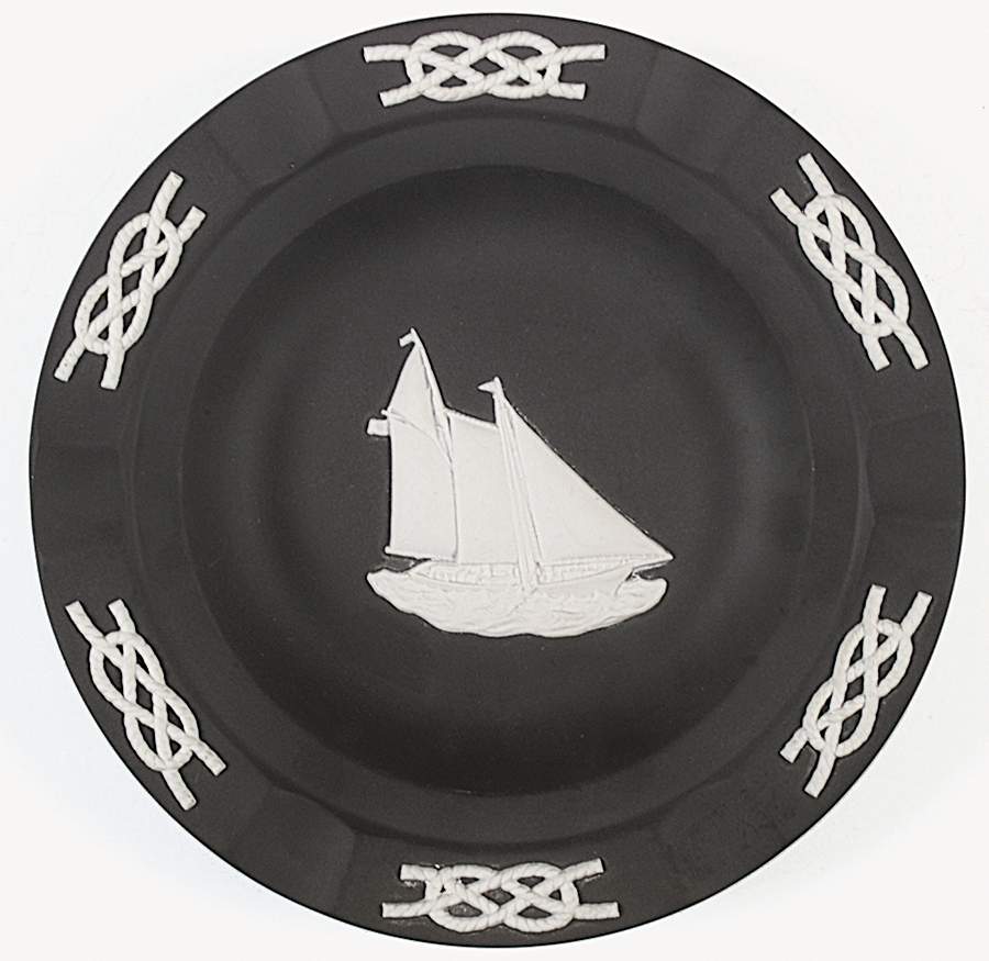 Cream Color on Black Jasperware Executive Ashtray by Wedgwood-1