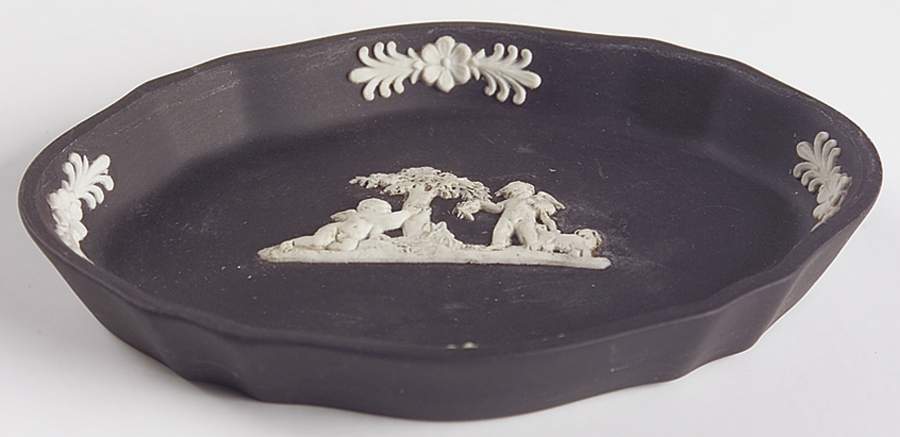 Cream Color on Black Jasperware Silver Tray by Wedgwood-1