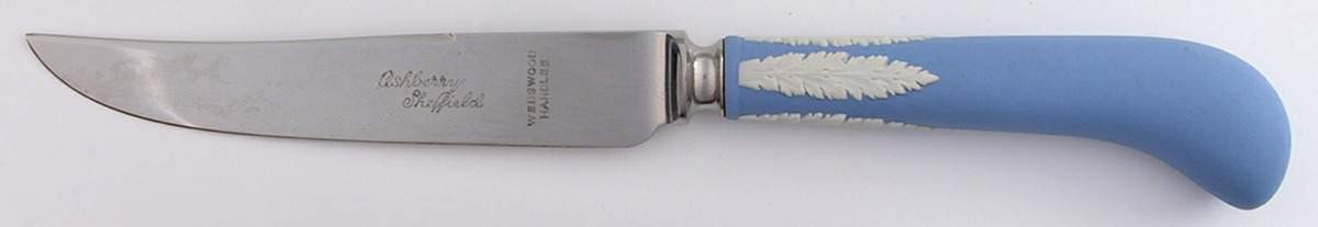 Cream Color on Lavender (Pale Blue) Jasperware Individual Fruit Knife by Wedgwood-1