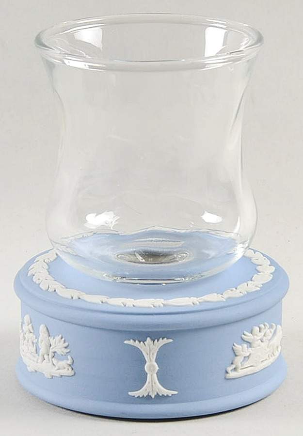 Cream Color on Lavender (Pale Blue) Jasperware Candle Lamp & Glass Globe by Wedgwood-1