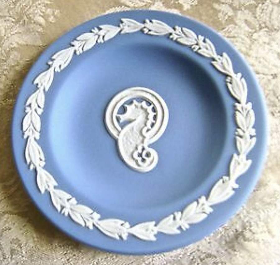 Cream Color on Lavender (Pale Blue) Jasperware 4" Round Tray by Wedgwood-1