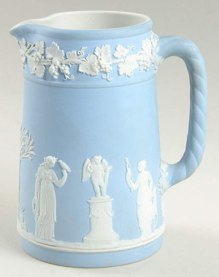 Cream Color on Lavender (Pale Blue) Jasperware Medium Trojan Jug by Wedgwood-1