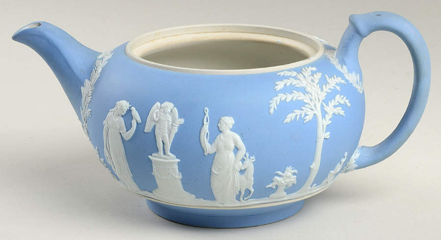 Cream Color on Lavender (Pale Blue) Jasperware Teapot No Lid by Wedgwood-1