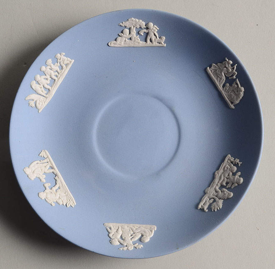 Cream Color on Lavender (Pale Blue) Jasperware Saucer for Flat Cup by Wedgwood-1
