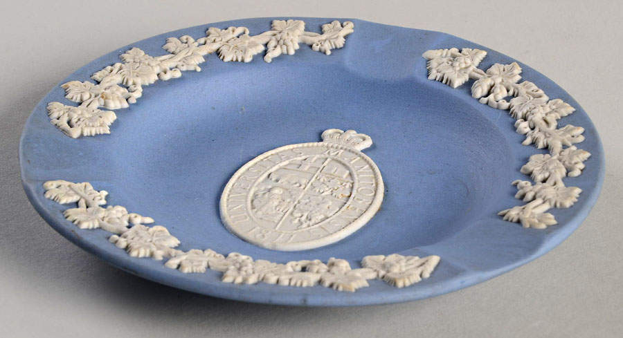 Cream Color on Lavender (Pale Blue) Jasperware 3 Slot Round Ashtray by Wedgwood-1