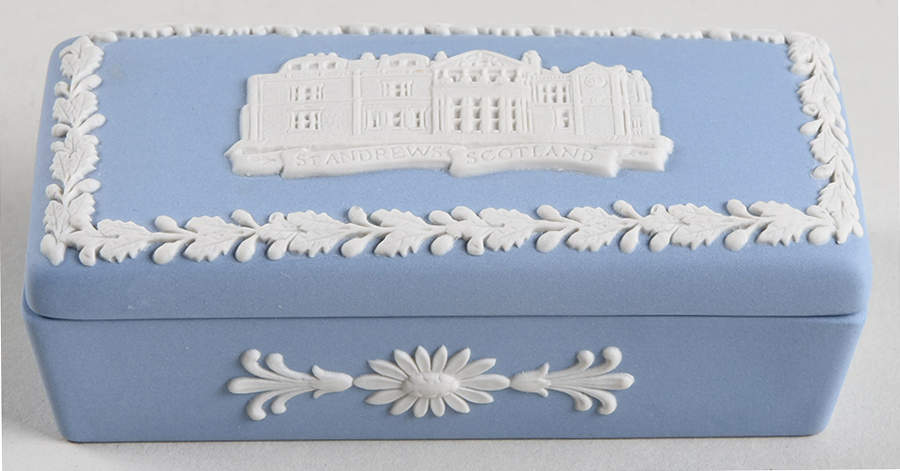 Cream Color on Lavender (Pale Blue) Jasperware 3" Rectangular Box & Lid by Wedgwood-1