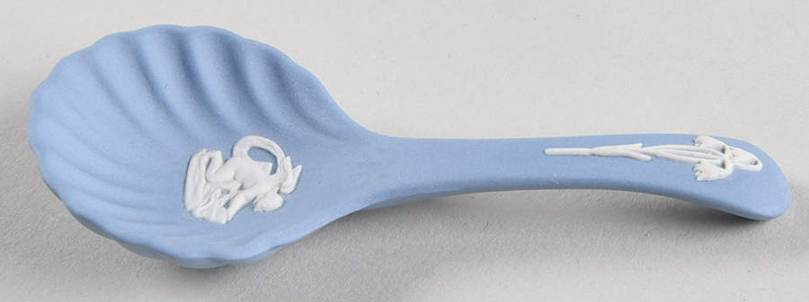 Cream Color on Lavender (Pale Blue) Jasperware Christening Spoon by Wedgwood-1