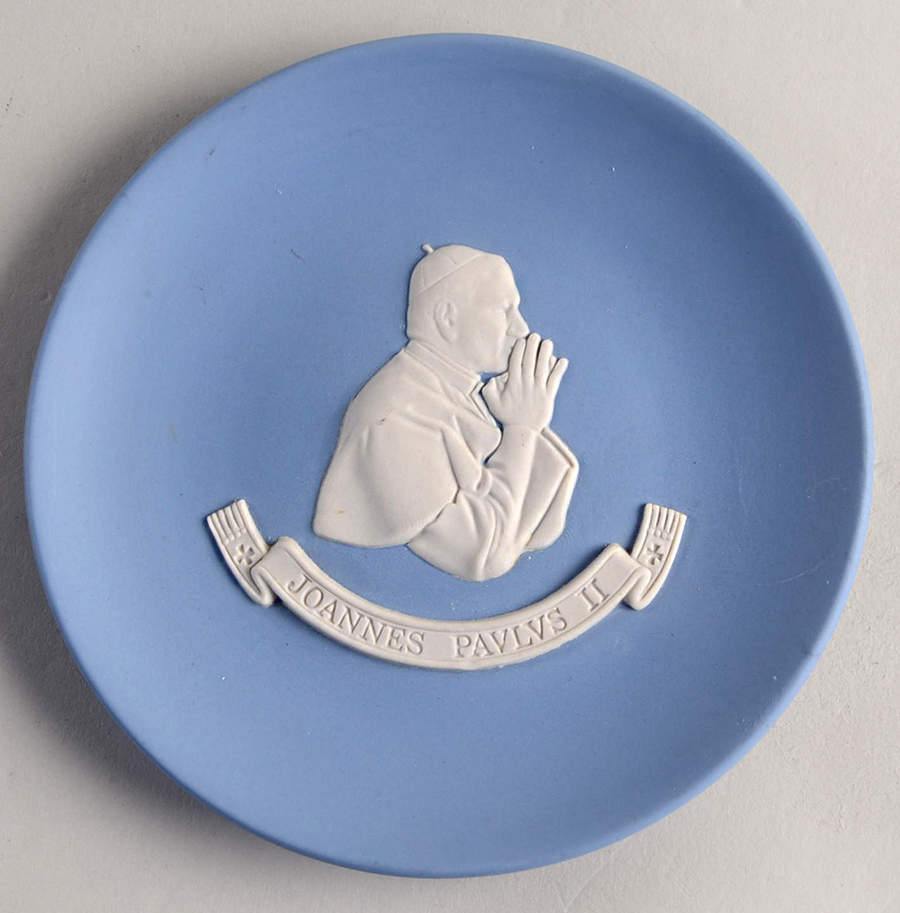 Cream Color on Lavender (Pale Blue) Jasperware Round Personality Tray by Wedgwood-1