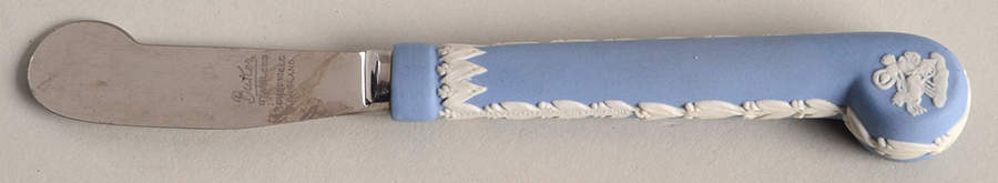 Cream Color on Lavender (Pale Blue) Jasperware Hollow Handle Butter Spreader by Wedgwood-1