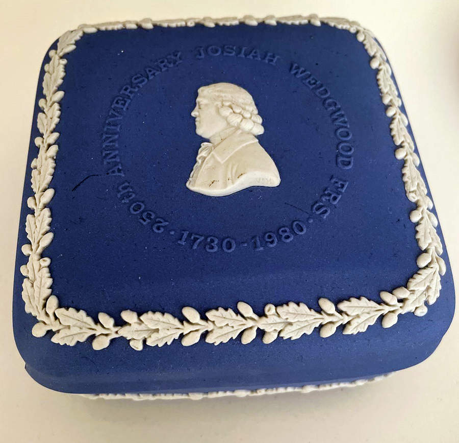 Cream Color on Wedgwood Blue Jasperware 250th Anniversary Square Box by Wedgwood-1