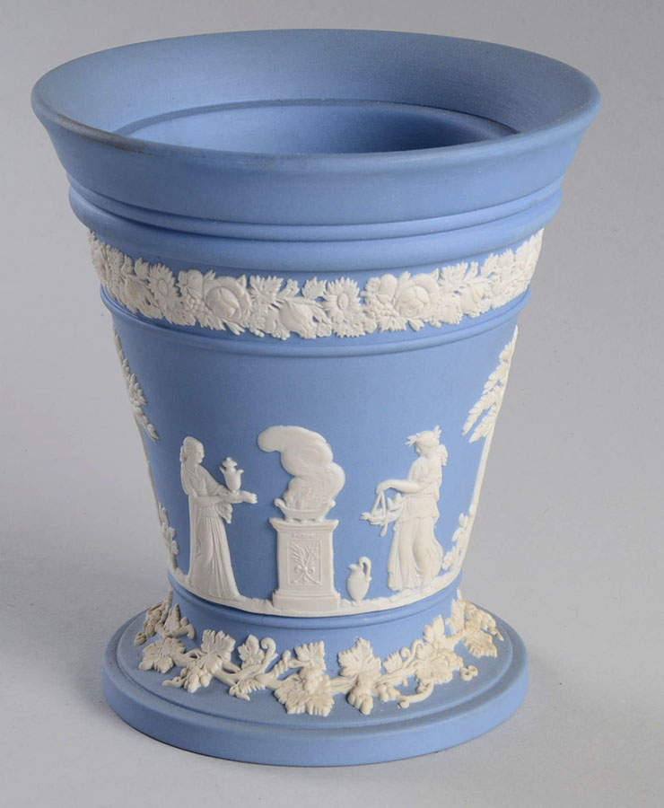 Cream Color on Lavender (Pale Blue) Jasperware Vase No Grid/Frog by Wedgwood-1