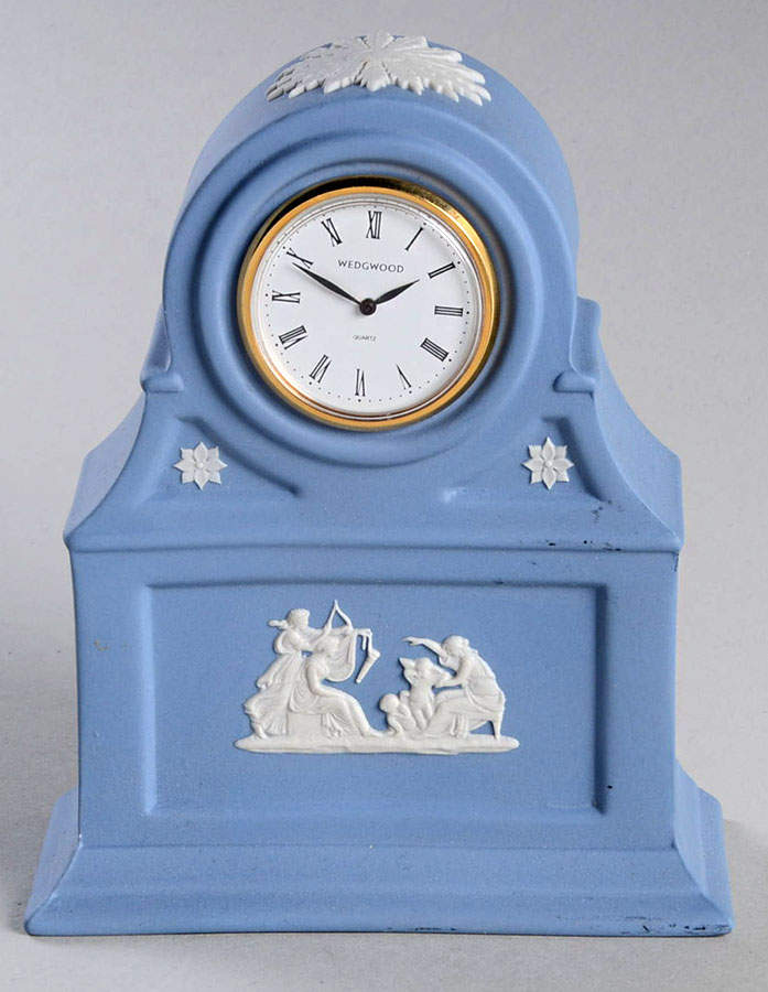Cream Color on Lavender (Pale Blue) Jasperware Venus Desk Clock by Wedgwood-1