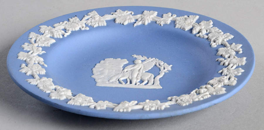 Cream Color on Lavender (Pale Blue) Jasperware 4" Round Tray by Wedgwood-1