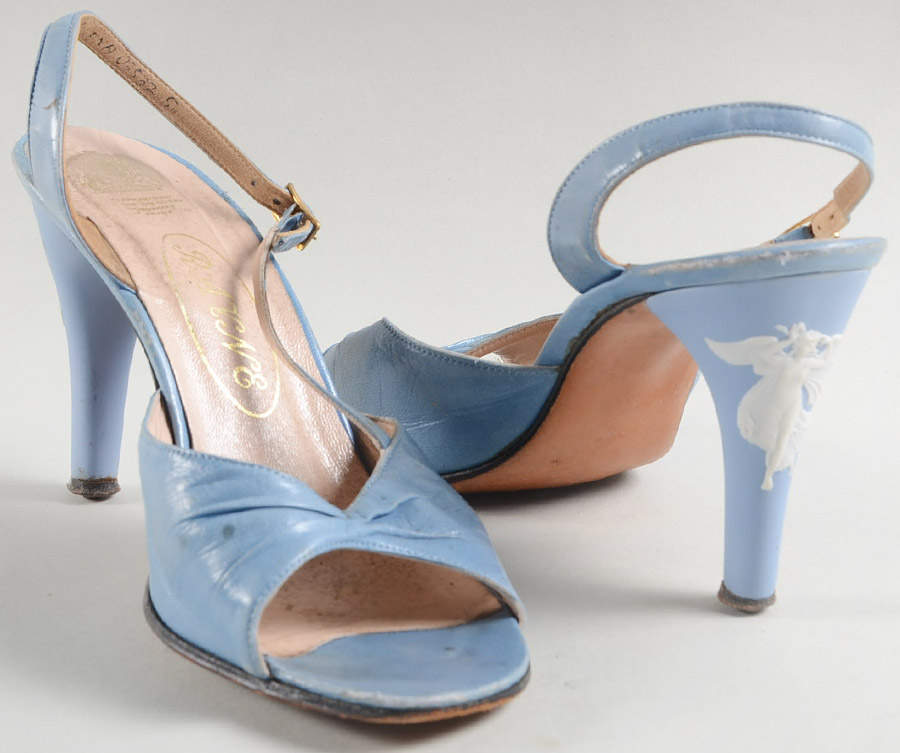 Cream Color on Lavender (Pale Blue) Jasperware Pair of Rayne Ladies Heel Shoes by Wedgwood-1