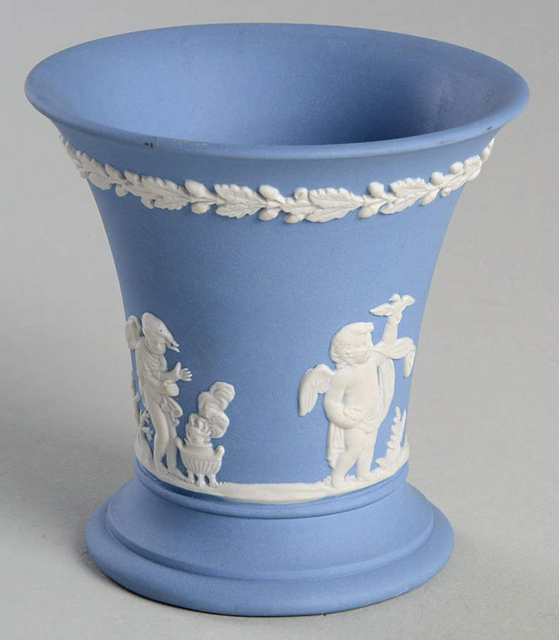 Cream Color on Lavender (Pale Blue) Jasperware 3" Vase by Wedgwood-1