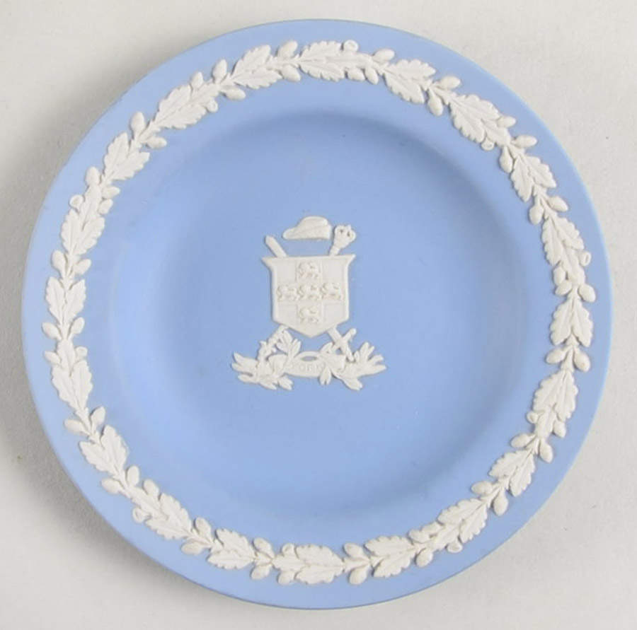 Cream Color on Lavender (Pale Blue) Jasperware 4" Round Tray by Wedgwood-1