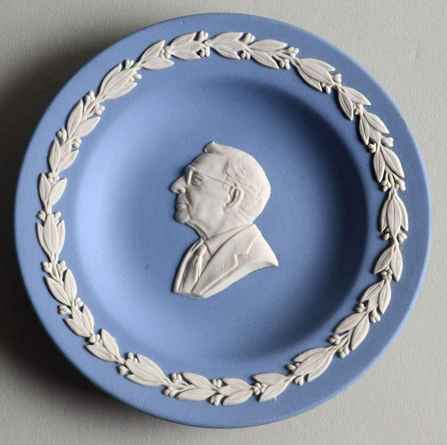 Cream Color on Lavender (Pale Blue) Jasperware Round Personality Tray by Wedgwood-1