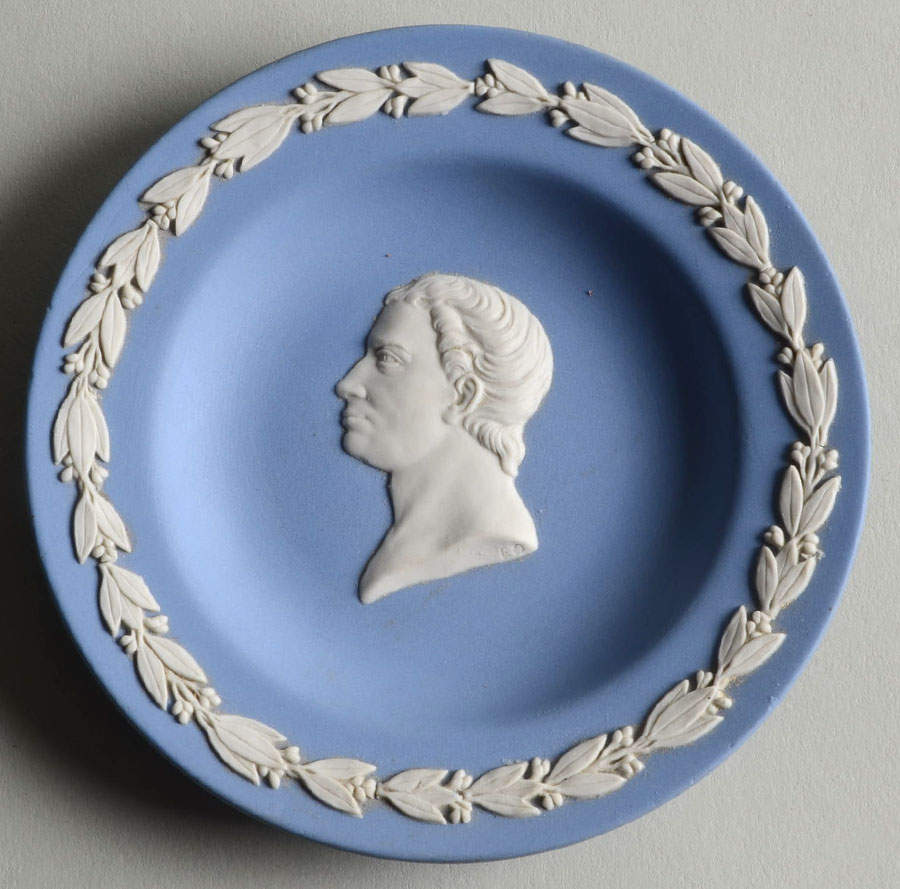 Cream Color on Lavender (Pale Blue) Jasperware Round Personality Tray by Wedgwood-1